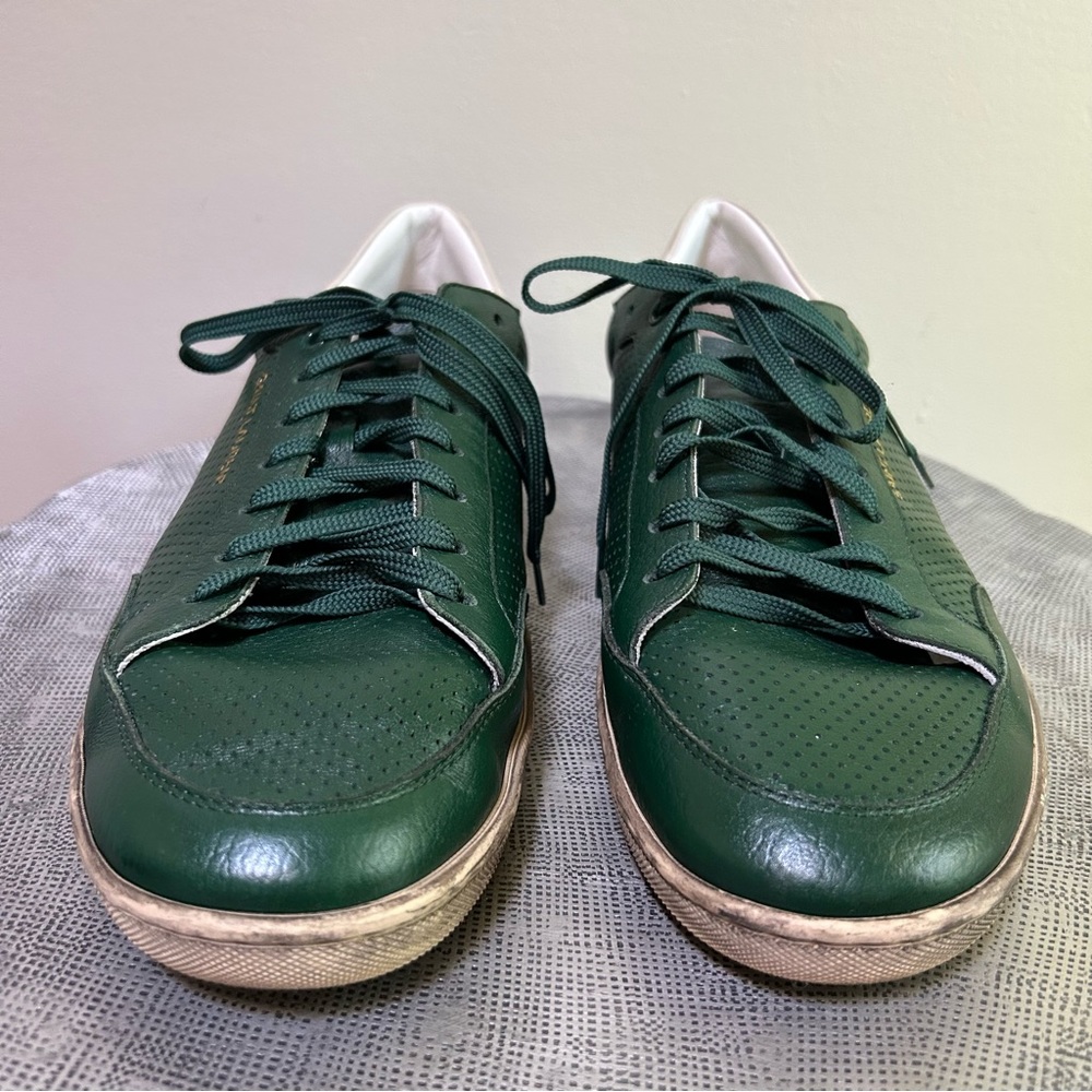 Saint Laurent ~ Men’s Perforated Leather Low Top Sneakers in Green size IT 44 - Picture 5 of 15
